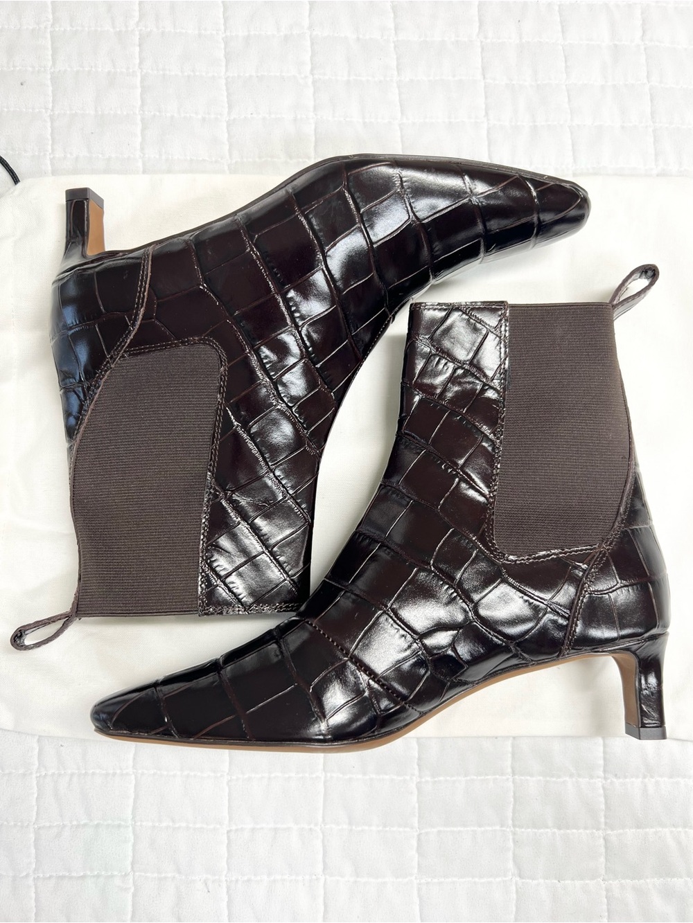Madewell Dimes Chelsea Boots Coffee Bean Croc Embossed Leather Ankle Boots 7 - Picture 10 of 12